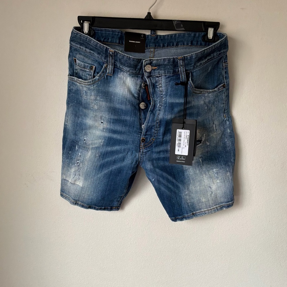Mens Blue Distressed Denim Shorts